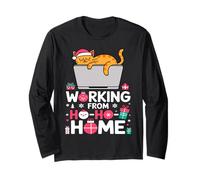 Funny Christmas Ho Ho Home Cat Lover Remote Work Long Sleeve T-Shirt
