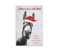 Funny Christmas Holiday Jingle All The Way Donkey Animal Wall Art Paintings Canvas Prints Poster Artwork for Living Room Bedroom Bathroom Office Home Decor 12x18inch(30x45cm)