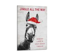Funny Christmas Holiday Jingle All The Way Donkey Animal Wall Art Paintings Canvas Prints Poster Artwork for Living Room Bedroom Bathroom Office Home Decor 12x18inch(30x45cm)
