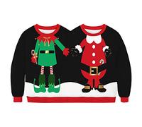 Funny Christmas Jumper for Women and Men, Two Person Connected Christmas Jumper, Ugly Printed Christmas Jumper, Christmas Party Knitwear, A6 black., One Size