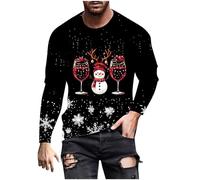 Funny Christmas Jumper Men UK Clearance Wine Glass Sweatshirt Xmas Funny Snowman Pullover Long Sleeve Tshirts Crew Neck Sweater Snowflakes Shirts Slim Fit Blouses Merry Christmas T-Shirt Gift