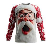 Funny Christmas Jumpers for Men Novelty Reindeer Santa Claus Sweatshirt Xmas Fleece Lined Pullover Long Sleeve Sweater Casual Crew Neck Jumper 3D Printed T-Shirt Patchwork Tops Ugly Sweaters