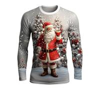 Funny Christmas Jumpers for Men Novelty Reindeer Santa Claus Sweatshirt Xmas Fleece Lined Pullover Long Sleeve Sweater Casual Crew Neck Jumper 3D Printed T-Shirt Patchwork Tops Ugly Sweaters