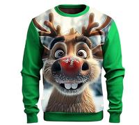 Funny Christmas Jumpers for Men Novelty Reindeer Santa Claus Sweatshirt Xmas Fleece Lined Pullover Long Sleeve Sweater Casual Crew Neck Jumper 3D Printed T-Shirt Patchwork Tops Ugly Sweaters