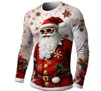 Funny Christmas Jumpers for Men Novelty Reindeer Santa Claus Sweatshirt Xmas Fleece Lined Pullover Long Sleeve Sweater Casual Crew Neck Jumper 3D Printed T-Shirt Patchwork Tops Ugly Sweaters