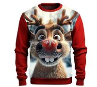 Funny Christmas Jumpers for Men Novelty Reindeer Santa Claus Sweatshirt Xmas Fleece Lined Pullover Long Sleeve Sweater Casual Crew Neck Jumper 3D Printed T-Shirt Patchwork Tops Ugly Sweaters