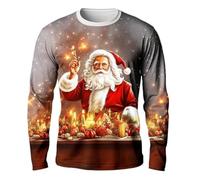 Funny Christmas Jumpers for Men Novelty Reindeer Santa Claus Sweatshirt Xmas Fleece Lined Pullover Long Sleeve Sweater Casual Crew Neck Jumper 3D Printed T-Shirt Patchwork Tops Ugly Sweaters