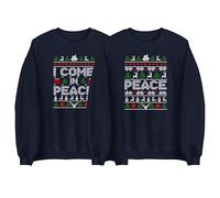 Funny Christmas Matching His & Her Jumper, I Come in Peace and the Peace Gift Sweatshirt, Xmas Gift Top Navy
