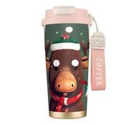 Funny Christmas Moose Head Double Wall Stainless Steel Vacuum Insulated Travel Mug with Splash-Proof Lid Perfect for Camping & On-The-Go
