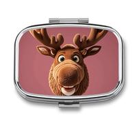 Funny Christmas Moose Head Pill Box Travel Pill Organizer 2 Compartment Weekly Pill Case with Mirror A Day Medicine Container Medicine Organizer for Purse, Pocket, Or Wallet