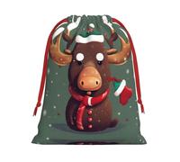 Funny Christmas Moose Head Print Drawstring Gift Bag,Party Gift Bags,Reusable Christmas Drawstring Wrapping Bags