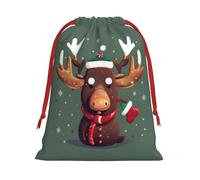 Funny Christmas Moose Head Print Functional Gift Storage Bag Eco-Friendly Comfortable Touch Outdoor Activities Use