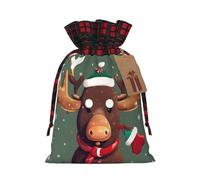 Funny Christmas Moose Head Print Gift Drawstring Reusable Pouches For Holiday Birthday Wedding Party Favors Bags