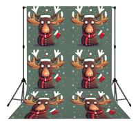 Funny Christmas Moose Head Print Photo Studio Background 5x7ft Soft Photo Backdrop Curtain For Studio Content Creator Equipment