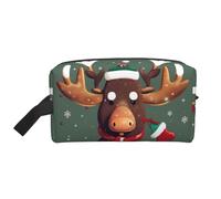 Funny Christmas Moose Head Print Toiletry Bag for Men, Cosmetic Bag Spacious Capacity Travel Toiletry Bag for Women