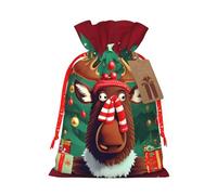 Funny Christmas Moose Print Birthday Gifts Wrap Bag Unique Drawstring Gifts Bag Canvas Bags for Party Wedding Present,1 Piece S
