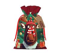 Funny Christmas Moose Print Birthday Gifts Wrap Bag Unique Drawstring Gifts Bag Canvas Bags for Party Wedding Present,1 Piece S
