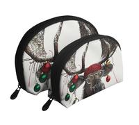 Funny Christmas Moose Print Makeup Bag Set 2-Piece Portable Clutch Pouch Travel Cosmetic Pouches Toiletry Bags for Daily Storage & Travel Organization