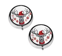 Funny Christmas Moose Print Pill Box 3 Compartment Medicine Pill Case,Portable for Pocket Or Purse Pill Organizer Decorative Metal Medicine Vitamin Organizer Unique Gift