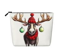Funny Christmas Moose Single Layer Linen Like Makeup Bag, Lightweight and Cute, Easy to Use