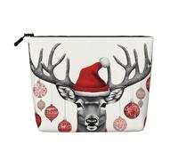 Funny Christmas Moose Single Layer Linen Like Makeup Bag, Lightweight and Cute, Easy to Use