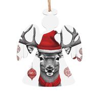 (Funny Christmas Moose) Wooden Christmas Ornaments Set Angel Shape Holiday Hanging Decorations for Xmas Tree Gift Wrapping, 6 PCS