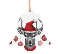 (Funny Christmas Moose) Wooden Christmas Ornaments Set Bell Shape Holiday Hanging Decorations for Xmas Tree Gift Wrapping, 6 PCS