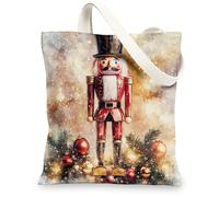 Funny Christmas Nutcracker Canvas Tote Bag for Shopping 13 * 15, Fun Xmas Tree Balls Reusable Grocery Bag for Women, Winter Work Travel Pattern Gift Decor