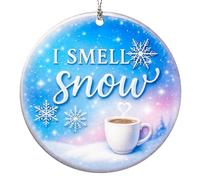 Funny Christmas Ornament - I smell snow - Snowman tree decoration, Snow Christmas ornaments, Coffee ornament for girl - Gifts for Women, Daughter, Friendship ornament, White elephant presents for girl