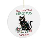 Funny Christmas Ornaments for Tree, All I Want For Christmas Is Meowy Porcelain Keepsake Double-Sided Printed, Winter Holiday Party Decoration, Xmas Gifts for Cats Lover, 7.5CM