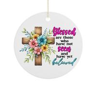 Funny Christmas Ornaments for Tree, Blessed Are Those Who Have Not Seen Porcelain Keepsake Double-Sided Printed, Scripture Winter Holiday Party Decoration, Xmas Gifts, Round 7.5CM