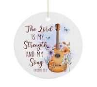 Funny Christmas Ornaments for Tree, The Lord Is My Strength & My Song Exodus 15:2 Porcelain Keepsake Double-Sided Printed, Floral Religious Winter Holiday Party Decoration, Xmas Gifts, Round 3"