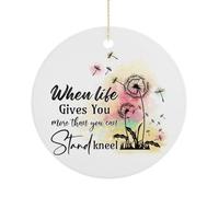 Funny Christmas Ornaments for Tree, When Life Give You Most Than You Can Stand Porcelain Keepsake Double-Sided Printed, Dandelions Religious Winter Holiday Party Decoration, Xmas Gifts, Round 7.5CM