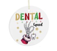 Funny Christmas Ornaments for Tree, Xmas Dental Squad Porcelain Keepsake Double-Sided Printed, Winter Holiday Party Decoration, Xmas Gifts for Dentist Doctors, 7.5CM