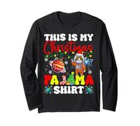 Funny Christmas Pajama Astronaut Santa Hat Snowflakes Lights Long Sleeve T-Shirt