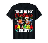Funny Christmas Pajama Astronaut Santa Hat Snowflakes Lights T-Shirt