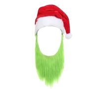 Funny Christmas Party Costume Accessory for Kids Adults, Classic Red Velvet Christmas Hat Santa Cosplay Headwear Green Fuzzy Fake Beard Elf Role Play Outfit Supplies