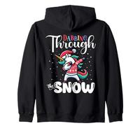 Funny Christmas Party Cute Unicorn Dabbing Through The Snow Zip Hoodie