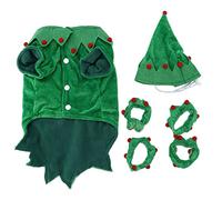 Funny Christmas Pets Costumes for Dogs and Cats, Soft Comfortable Dog Clothes, Cute Elf Design with Hat and Accessories, Golden Velvet Material for Small Medium Large Pets (S)