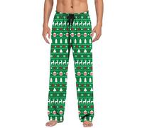 Funny Christmas Pyjamas Men Cute Santa Print Pyjama Bottoms Lightweight Drawstring Elastic Waist Xmas Pjs Lounge Trousers, Green, XXL