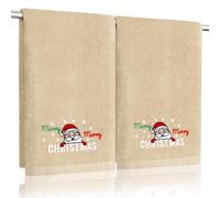 Funny Christmas Santa Hand Towels for Bathroom Kitchen - 100% Cotton Soft Absorbent Winter Holiday Bath Towels Cute Decor - Fun Novelty Christmas Xmas Secret Santa Gifts for Women Mum - Set of 2,Khaki