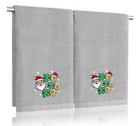 Funny Christmas Santa Hand Towels for Bathroom Kitchen - 100% Cotton Soft Absorbent Winter Holiday Bath Towels Cute Decor - Fun Novelty Christmas Xmas Secret Santa Gifts for Women Mom - Set of 2,Gray