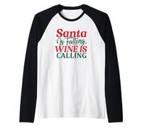 Funny Christmas Santa is Falling Wine is Calling Raglan Baseball Tee