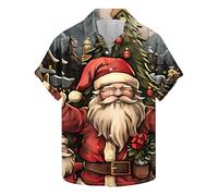 Funny Christmas Shirt for Men 3D Printed Santa Claus Shirts Xmas Tree Reindeer Shirt Short Sleeve Tops Men's Lapel Blouse Ugly Novelty Sweatshirt Button Down Tshirt Casual Holiday Shirts