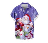 Funny Christmas Shirt for Men UK Sale Xmas Hawaiian Shirts 3D Print T Shirt Santa Claus T-Shirt Button Down Shirt Short Sleeve Tops Snowflakes Pullover Front-Pocket Lapel Shirt Cotton Tshirt