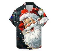 Funny Christmas Shirt for Men UK Sale Xmas Hawaiian Shirts 3D Print T Shirt Santa Claus T-Shirt Button Down Shirt Short Sleeve Tops Snowflakes Pullover Front-Pocket Lapel Shirt Cotton Tshirt