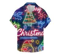Funny Christmas Shirt for Men UK Sale Xmas Hawaiian Shirts 3D Print T Shirt Santa Claus T-Shirt Button Down Shirt Short Sleeve Tops Snowflakes Pullover Front-Pocket Lapel Shirt Cotton Tshirt