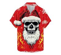 Funny Christmas Shirt for Men UK Sale Xmas Hawaiian Shirts 3D Print T Shirt Santa Claus T-Shirt Button Down Shirt Short Sleeve Tops Snowflakes Pullover Front-Pocket Lapel Shirt Cotton Tshirt