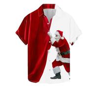 Funny Christmas Shirt for Men UK Sale Xmas Hawaiian Shirts 3D Print T Shirt Santa Claus T-Shirt Button Down Shirt Short Sleeve Tops Snowflakes Pullover Front-Pocket Lapel Shirt Cotton Tshirt