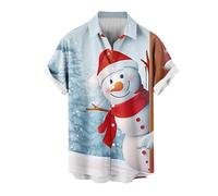 Funny Christmas Shirt for Men UK Sale Xmas Hawaiian Shirts 3D Print T Shirt Santa Claus T-Shirt Button Down Shirt Short Sleeve Tops Snowflakes Pullover Front-Pocket Lapel Shirt Cotton Tshirt